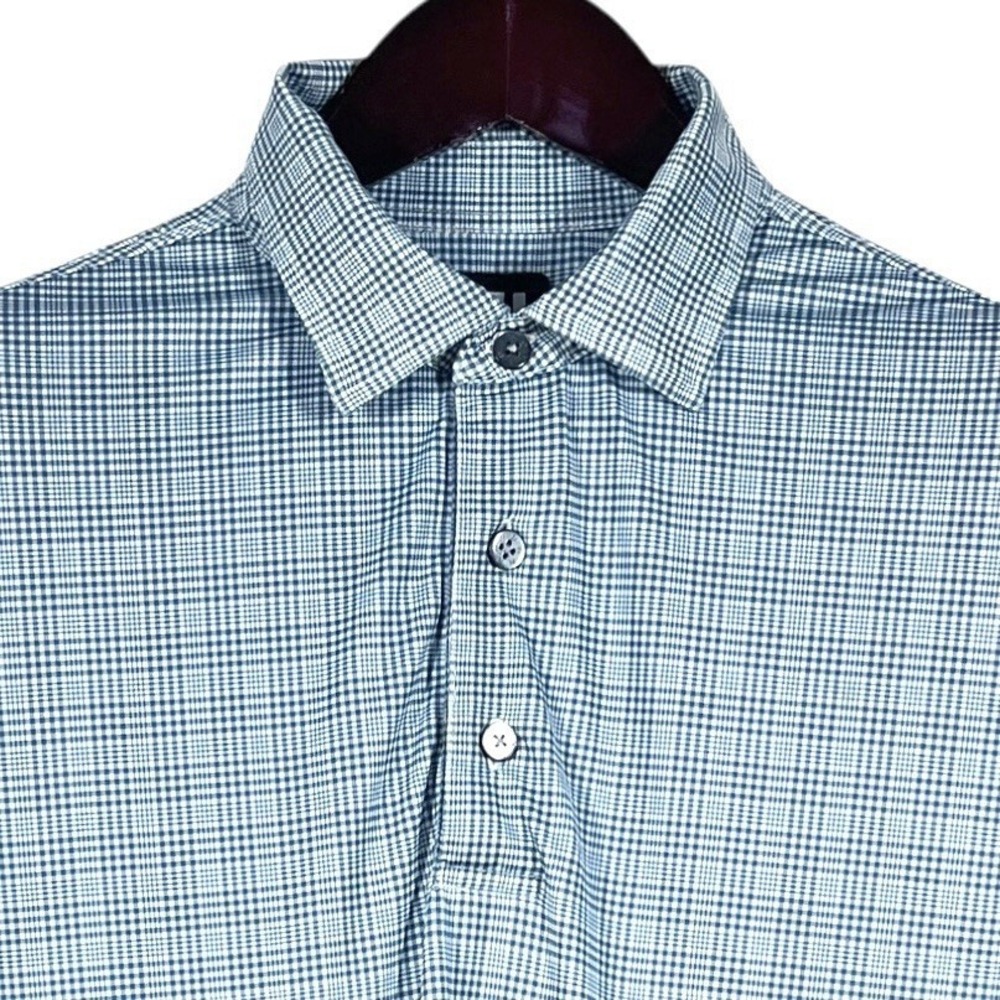 Footjoy FJ Performance Golf Polo Mens L Teal Glen Check Short Sleeve Shirt